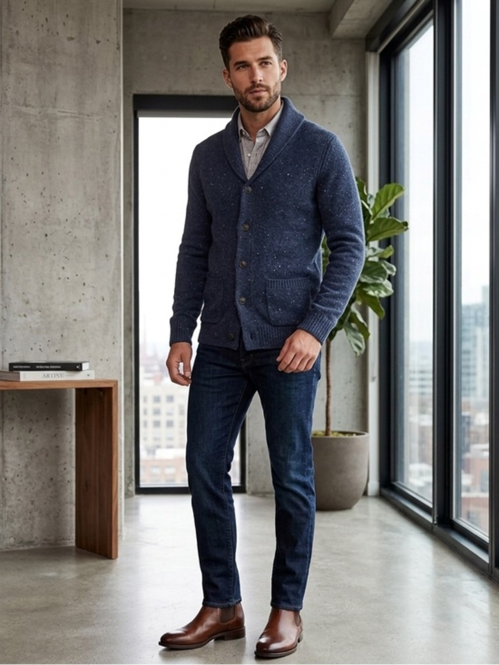 Rag & Bone Men’s Small Blue 100% Wool Cardiff Cardigan Shawl Sweater Jacket S